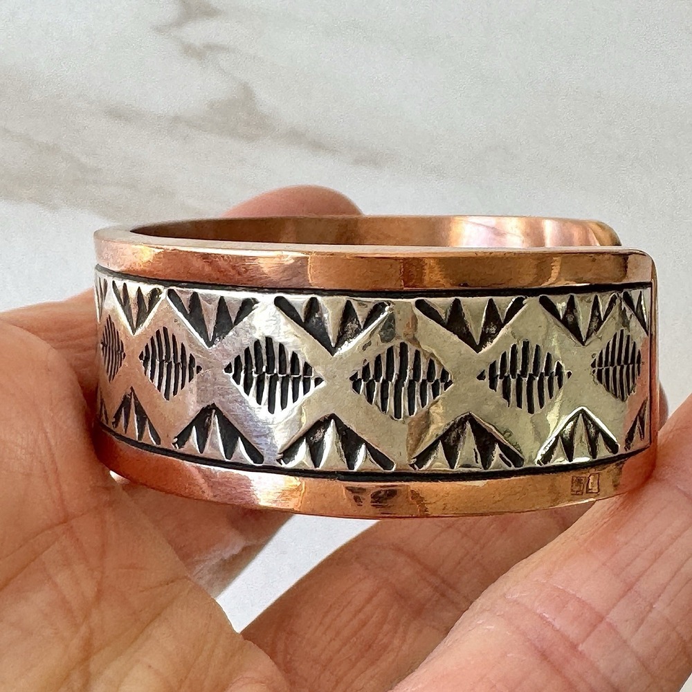Mens Navajo Sterling Copper Cuff Bracelet 7.5in Signed Secatero Heavy 90g Native - Picture 2 of 8